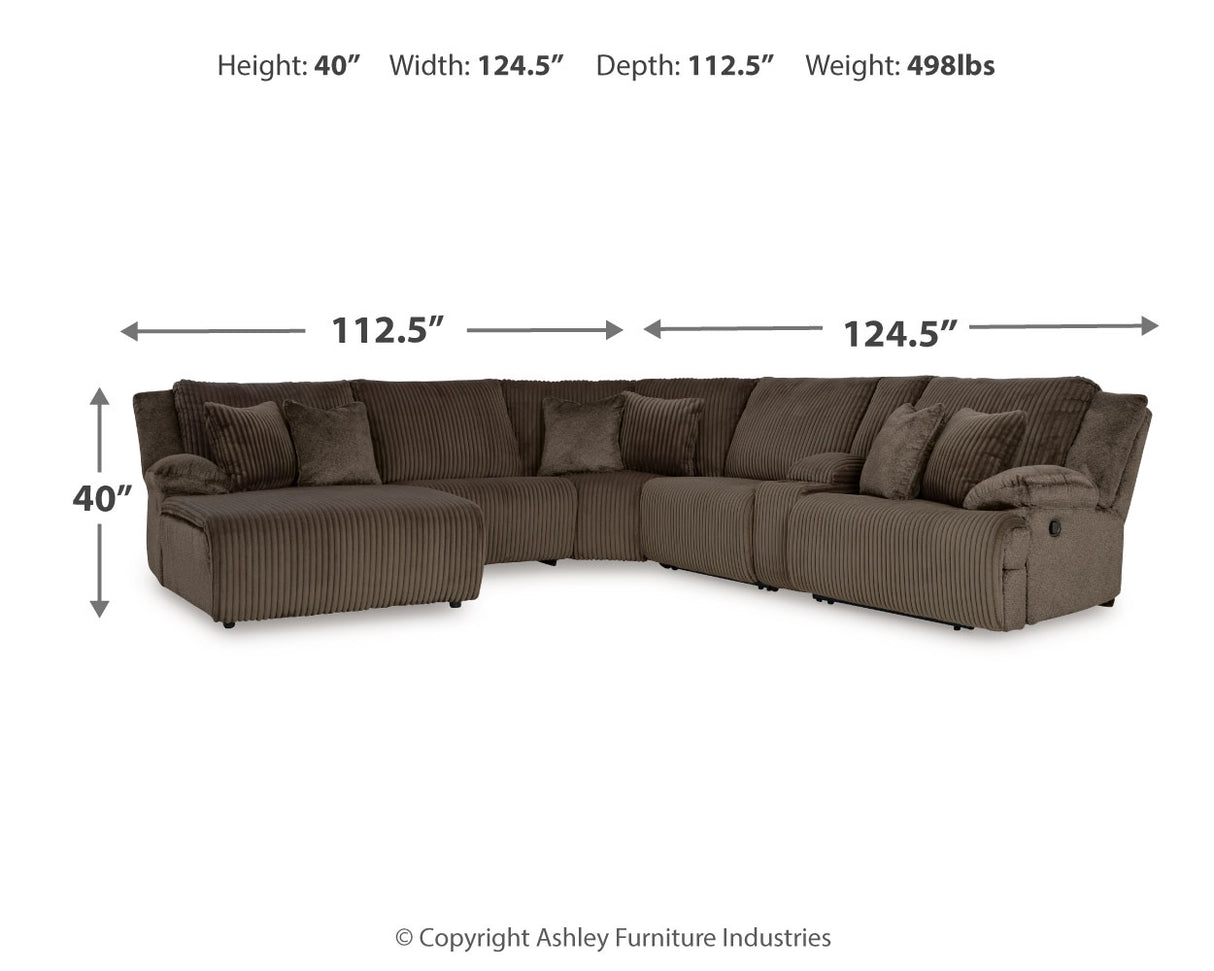 Top Tier 7-Piece Sectional with Recliner (Left-Arm Facing Press Back Chaise, Armless Recliner, Right-Arm Facing Recliner, Armless Chair, Console with Storage, Wedge, Recliner)