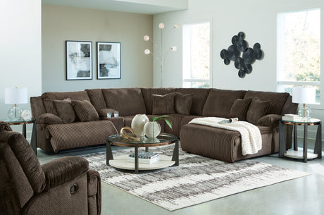 Top Tier 7-Piece Sectional with Recliner (Right-Arm Facing Press Back Chaise, Armless Recliner, Left-Arm Facing Recliner, Armless Chair, Console with Storage, Wedge, Recliner)