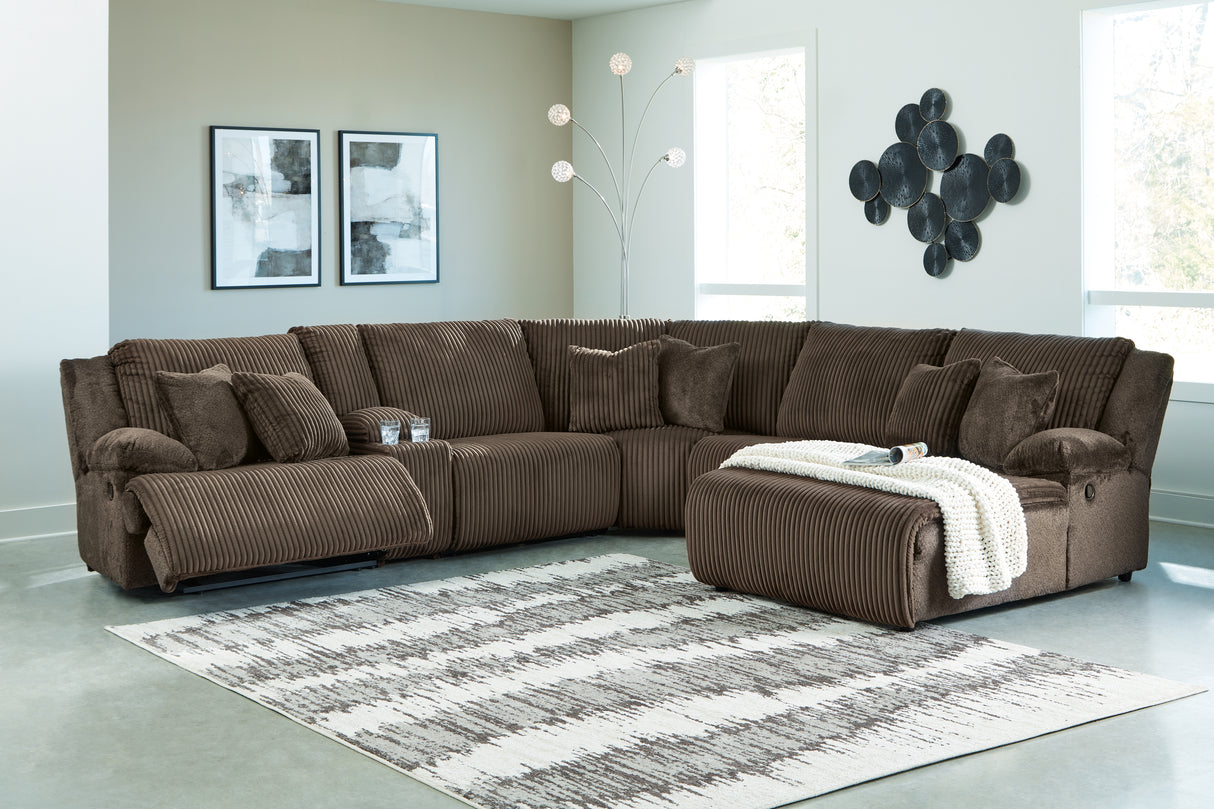 Top Tier 7-Piece Sectional with Recliner (Right-Arm Facing Press Back Chaise, Armless Recliner, Left-Arm Facing Recliner, Armless Chair, Console with Storage, Wedge, Recliner)