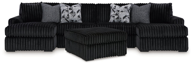 Midnight-Madness 3-Piece Sectional with Double Chaise and Ottoman