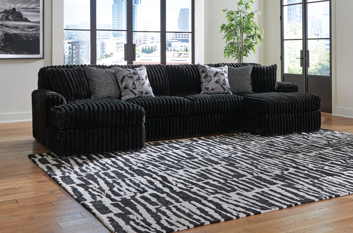 Midnight-Madness 3-Piece Sectional with Chaise (Color: Onyx)