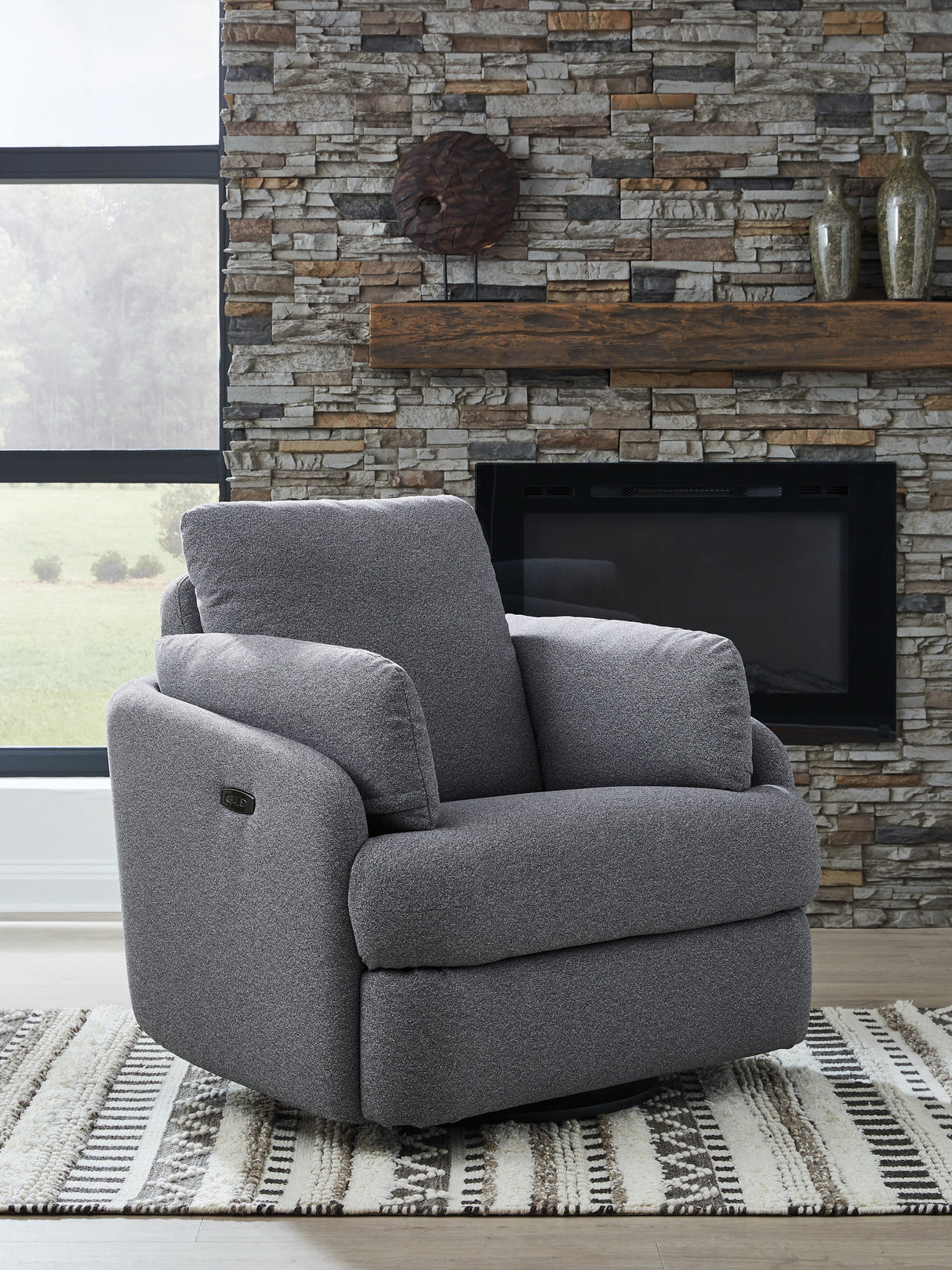 Alainmont Next-Gen Nuvella Swivel Power Recliner (Color: Salt and Pepper)
