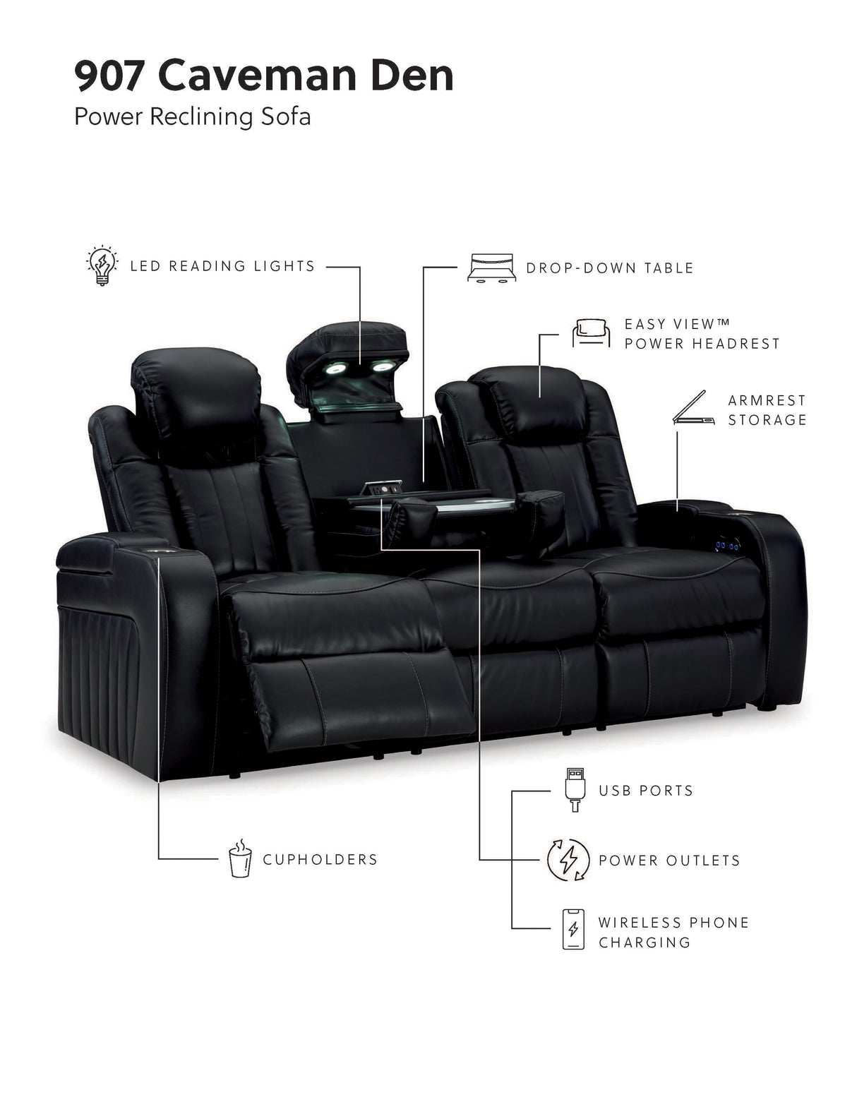 Caveman Den 2-Piece Sofa and Loveseat (Power Reclining Sofa, Power Reclining Loveseat with Console)