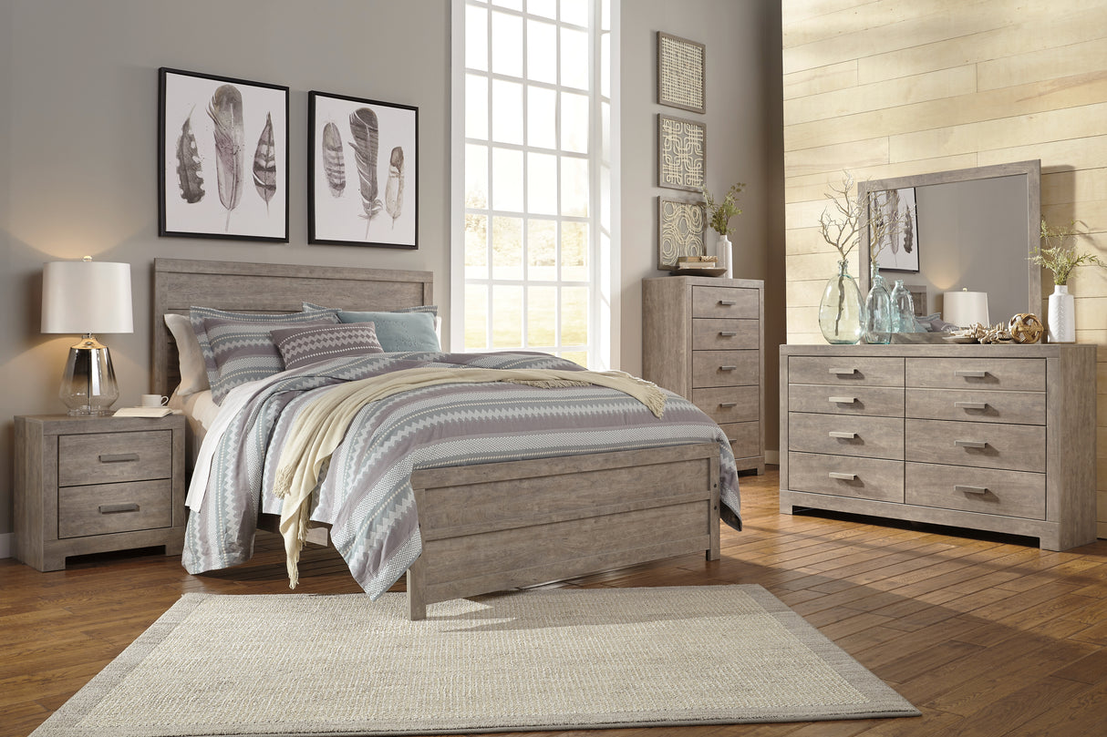 Culverbach 7-Piece Queen Panel Bed with Mirrored Dresser, Chest and 2 Nightstands (Queen Panel Headboard/Footboard, Queen Panel Rails, Dresser, Bedroom Mirror, Chest of Drawers, Nightstand, Nightstand)