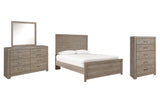 Culverbach 5-Piece Full Panel Bed with Mirrored Dresser and Chest (Full Panel Headboard/Footboard, Full Panel Rails, Dresser, Bedroom Mirror, Chest of Drawers)