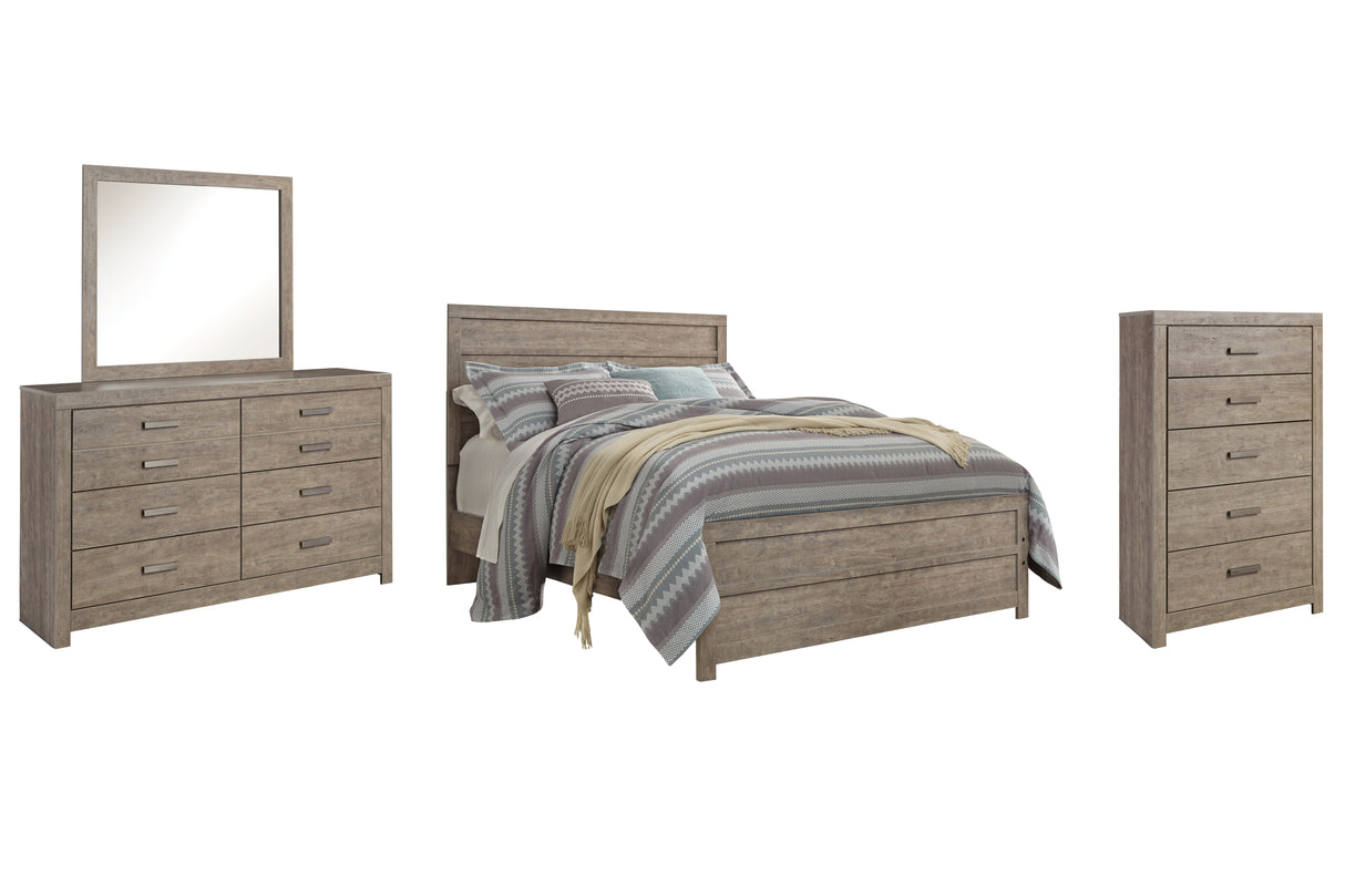 Culverbach 5-Piece Queen Panel Bed with Mirrored Dresser and Chest (Queen Panel Headboard/Footboard, Queen Panel Rails, Dresser, Bedroom Mirror, Chest of Drawers)