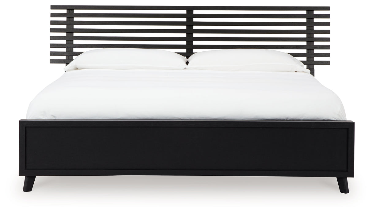 Danziar 7-Piece Queen Panel Bed with Mirrored Dresser and Nightstand (Platform Queen Roll Slats, Queen Slat Headboard, Queen Panel Footboard, Queen/King Platform Rails, Dresser, Bedroom Mirror, Nightstand)