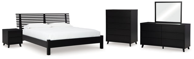 Danziar 7-Piece Queen Panel Bed with Mirrored Dresser, Chest and Nightstand (Platform Queen Roll Slats, Queen Panel Footboard with Rails, Queen Slat Headboard, Dresser, Bedroom Mirror, Wide Chest of Drawers, Nightstand)