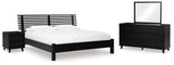 Danziar 6-Piece Queen Panel Bed with Mirrored Dresser and Nightstand (Platform Queen Roll Slats, Queen Panel Footboard with Rails, Queen Slat Headboard, Dresser, Bedroom Mirror, Nightstand)
