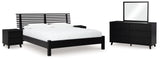 Danziar 7-Piece King Panel Bed with Mirrored Dresser and 2 Nightstands (Platform King Roll Slats, King Panel Footboard with Rails, King Slat Headboard, Dresser, Bedroom Mirror, Nightstand, Nightstand)