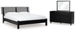 Danziar 5-Piece King Panel Bed with Mirrored Dresser (Platform King Roll Slats, King Panel Footboard with Rails, King Slat Headboard, Dresser, Bedroom Mirror)