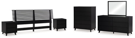 Danziar 6-Piece King Panel Headboard with Mirrored Dresser, Chest and 2 Nightstands (King Slat Headboard, Dresser, Bedroom Mirror, Wide Chest of Drawers, Nightstand, Nightstand)