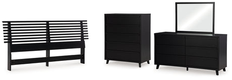 Danziar 4-Piece King Panel Headboard with Mirrored Dresser and Chest (King Slat Headboard, Dresser, Bedroom Mirror, Wide Chest of Drawers)