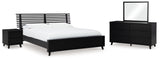 Danziar 8-Piece King Panel Bed with Mirrored Dresser and 2 Nightstands (Platform King Roll Slats, King Slat Headboard, King Panel Footboard, Queen/King Platform Rails, Dresser, Bedroom Mirror, Nightstand, Nightstand)