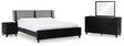 Danziar 7-Piece Queen Panel Bed with Mirrored Dresser and Nightstand (Platform Queen Roll Slats, Queen Slat Headboard, Queen Panel Footboard, Queen/King Platform Rails, Dresser, Bedroom Mirror, Nightstand)