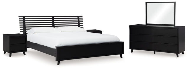 Danziar 8-Piece Queen Panel Bed with Mirrored Dresser and 2 Nightstands (Platform Queen Roll Slats, Queen Slat Headboard, Queen Panel Footboard, Queen/King Platform Rails, Dresser, Bedroom Mirror, Nightstand, Nightstand)