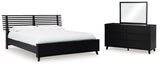 Danziar 6-Piece King Panel Bed with Mirrored Dresser (Platform King Roll Slats, King Slat Headboard, King Panel Footboard, Queen/King Platform Rails, Dresser, Bedroom Mirror)