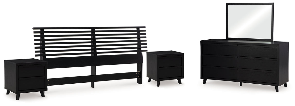 Danziar 5-Piece King Panel Headboard with Mirrored Dresser and 2 Nightstands (King Slat Headboard, Dresser, Bedroom Mirror, Nightstand, Nightstand)