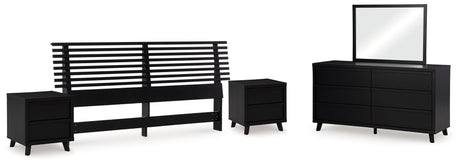 Danziar 5-Piece King Panel Headboard with Mirrored Dresser and 2 Nightstands (King Slat Headboard, Dresser, Bedroom Mirror, Nightstand, Nightstand)