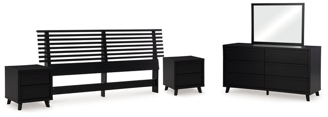 Danziar 5-Piece King Panel Headboard with Mirrored Dresser and 2 Nightstands (King Slat Headboard, Dresser, Bedroom Mirror, Nightstand, Nightstand)