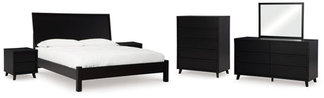 Danziar 8-Piece Queen Panel Bed with Mirrored Dresser, Chest and 2 Nightstands (Platform Queen Roll Slats, Queen Panel Footboard with Rails, Queen Panel Headboard, Dresser, Bedroom Mirror, Wide Chest of Drawers, Nightstand, Nightstand)