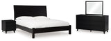 Danziar 6-Piece Queen Panel Bed with Mirrored Dresser and Nightstand (Platform Queen Roll Slats, Queen Panel Footboard with Rails, Queen Panel Headboard, Dresser, Bedroom Mirror, Nightstand)