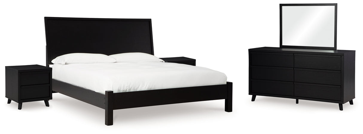 Danziar 7-Piece Queen Panel Bed with Mirrored Dresser and 2 Nightstands (Platform Queen Roll Slats, Queen Panel Footboard with Rails, Queen Panel Headboard, Dresser, Bedroom Mirror, Nightstand, Nightstand)