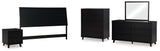 Danziar 5-Piece King Panel Headboard with Mirrored Dresser, Chest and Nightstand (King Panel Headboard, Dresser, Bedroom Mirror, Wide Chest of Drawers, Nightstand)