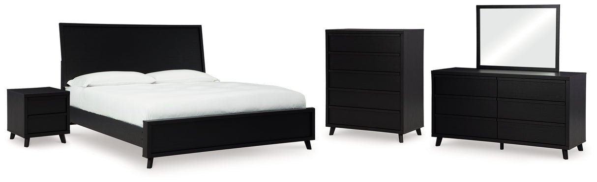 Danziar 8-Piece King Panel Bed with Mirrored Dresser, Chest and Nightstand (Platform King Roll Slats, King Panel Footboard, King Panel Headboard, Queen/King Platform Rails, Dresser, Bedroom Mirror, Wide Chest of Drawers, Nightstand)