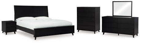 Danziar 8-Piece King Panel Bed with Mirrored Dresser, Chest and Nightstand (Platform King Roll Slats, King Panel Footboard, King Panel Headboard, Queen/King Platform Rails, Dresser, Bedroom Mirror, Wide Chest of Drawers, Nightstand)