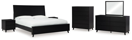 Danziar 9-Piece King Panel Bed with Mirrored Dresser, Chest and 2 Nightstands (Platform King Roll Slats, King Panel Footboard, King Panel Headboard, Queen/King Platform Rails, Dresser, Bedroom Mirror, Wide Chest of Drawers, Nightstand, Nightstand)