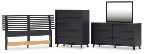 Danziar 4-Piece Queen Panel Headboard with Mirrored Dresser and Chest (Queen Slat Headboard, Dresser, Bedroom Mirror, Wide Chest of Drawers)