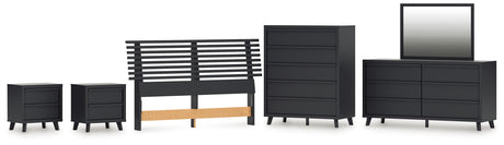 Danziar 6-Piece Queen Panel Headboard with Mirrored Dresser, Chest and 2 Nightstands (Queen Slat Headboard, Dresser, Bedroom Mirror, Wide Chest of Drawers, Nightstand, Nightstand)