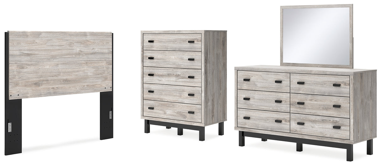 Vessalli 4-Piece Queen Panel Headboard with Mirrored Dresser and Chest (Queen Panel Headboard, Dresser, Bedroom Mirror, Chest of Drawers)