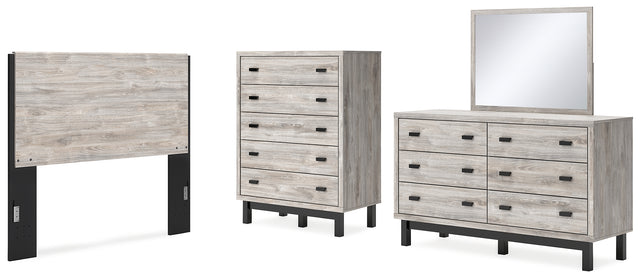 Vessalli 4-Piece Queen Panel Headboard with Mirrored Dresser and Chest (Queen Panel Headboard, Dresser, Bedroom Mirror, Chest of Drawers)