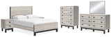 Vessalli 8-Piece Queen Panel Bed with Mirrored Dresser, Chest and 2 Nightstands (Queen Panel Footboard, Queen Panel Headboard, Queen Panel Rails, Dresser, Bedroom Mirror, Chest of Drawers, Nightstand, Nightstand)