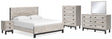Vessalli 7-Piece King Panel Bed with Mirrored Dresser, Chest and Nightstand (King Panel Footboard, King Panel Headboard, King Panel Rails, Dresser, Bedroom Mirror, Chest of Drawers, Nightstand)