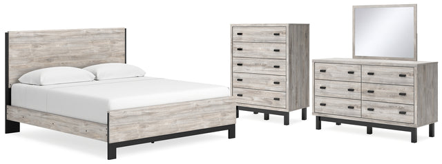 Vessalli 6-Piece King Panel Bed with Mirrored Dresser and Chest (King Panel Footboard, King Panel Headboard, King Panel Rails, Dresser, Bedroom Mirror, Chest of Drawers)