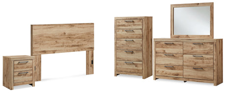 Hyanna 5-Piece Queen Panel Headboard with Mirrored Dresser, Chest and Nightstand (Queen Panel Headboard, Dresser, Bedroom Mirror, Chest of Drawers, Nightstand)