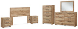 Hyanna 6-Piece Queen Panel Headboard with Mirrored Dresser, Chest and 2 Nightstands (Queen Panel Headboard, Dresser, Bedroom Mirror, Chest of Drawers, Nightstand, Nightstand)
