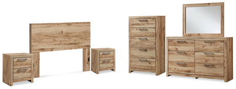 Hyanna 6-Piece Queen Panel Headboard with Mirrored Dresser, Chest and 2 Nightstands (Queen Panel Headboard, Dresser, Bedroom Mirror, Chest of Drawers, Nightstand, Nightstand)