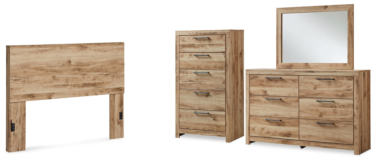 Hyanna 4-Piece Queen Panel Headboard with Mirrored Dresser and Chest (Queen Panel Headboard, Dresser, Bedroom Mirror, Chest of Drawers)
