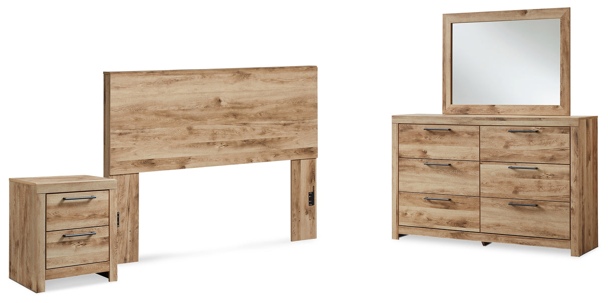 Hyanna 4-Piece Queen Panel Headboard with Mirrored Dresser and Nightstand (Queen Panel Headboard, Dresser, Bedroom Mirror, Nightstand)