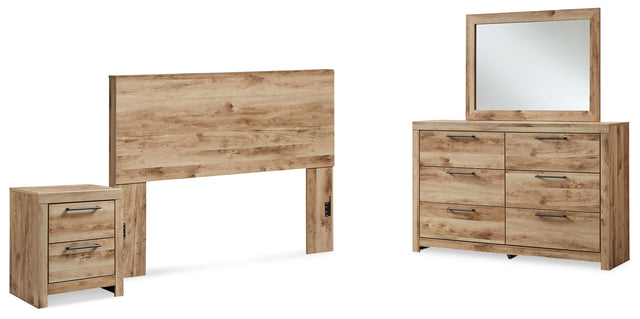 Hyanna 4-Piece Queen Panel Headboard with Mirrored Dresser and Nightstand (Queen Panel Headboard, Dresser, Bedroom Mirror, Nightstand)