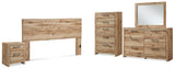 Hyanna 5-Piece King Panel Headboard with Mirrored Dresser, Chest and Nightstand (King Panel Headboard, Dresser, Bedroom Mirror, Chest of Drawers, Nightstand)
