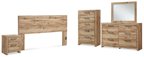 Hyanna 5-Piece King Panel Headboard with Mirrored Dresser, Chest and Nightstand (King Panel Headboard, Dresser, Bedroom Mirror, Chest of Drawers, Nightstand)