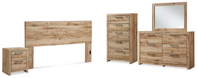 Hyanna 5-Piece King Panel Headboard with Mirrored Dresser, Chest and Nightstand (King Panel Headboard, Dresser, Bedroom Mirror, Chest of Drawers, Nightstand)