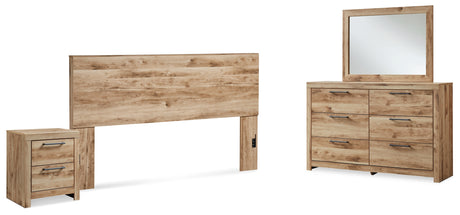 Hyanna 4-Piece King Panel Headboard with Mirrored Dresser and Nightstand (King Panel Headboard, Dresser, Bedroom Mirror, Nightstand)