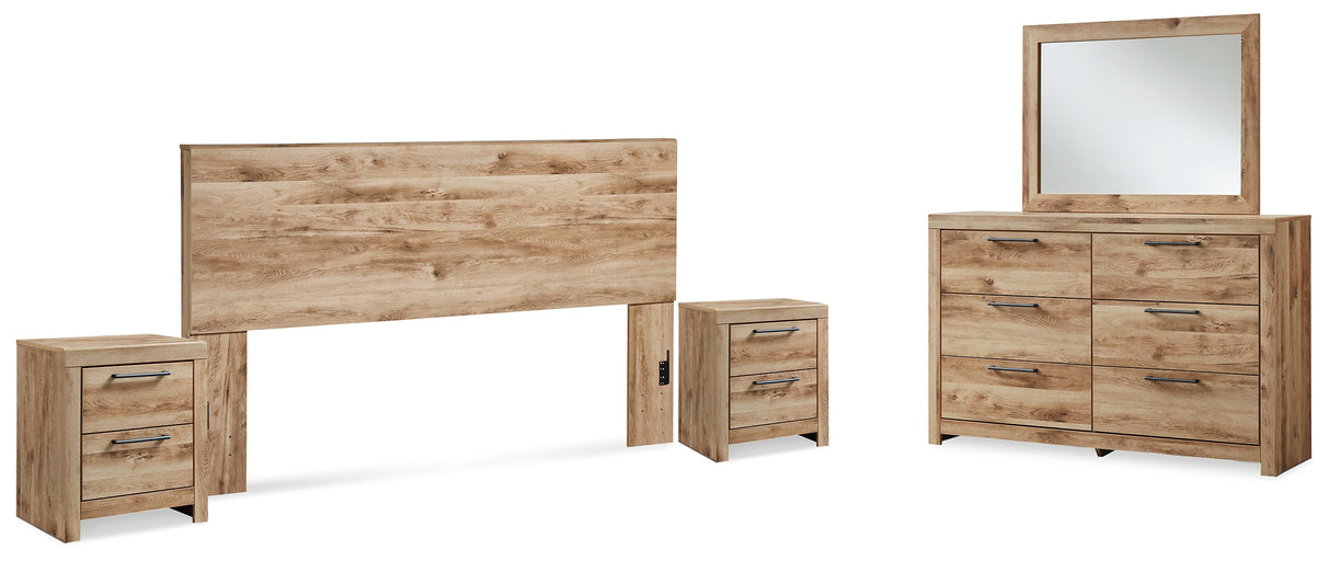 Hyanna 5-Piece King Panel Headboard with Mirrored Dresser and 2 Nightstands (King Panel Headboard, Dresser, Bedroom Mirror, Nightstand, Nightstand)