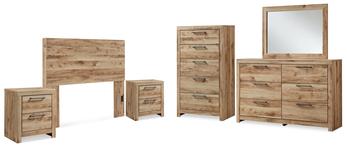 Hyanna 6-Piece Full Panel Headboard with Mirrored Dresser, Chest and 2 Nightstands (Full Panel Headboard, Dresser, Bedroom Mirror, Chest of Drawers, Nightstand, Nightstand)